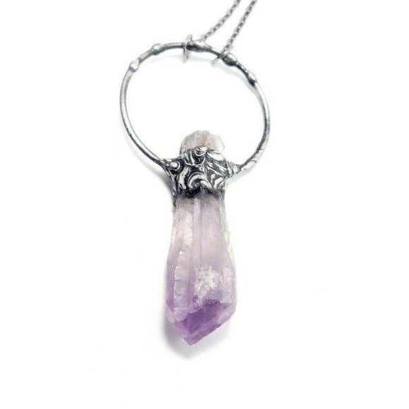 Gothic Amethyst crystal Necklace handmade ooak jewelry - Picture 1 of 8